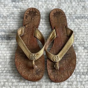 Tory Burch Gold Snakeskin Sandal - Size 8.